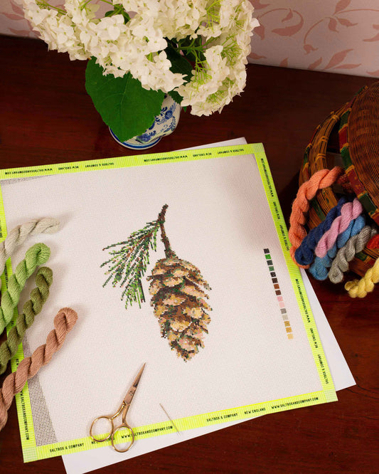 White Pine Cone Needlepoint Canvas